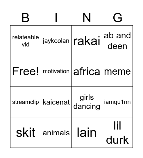 Untitled Bingo Card