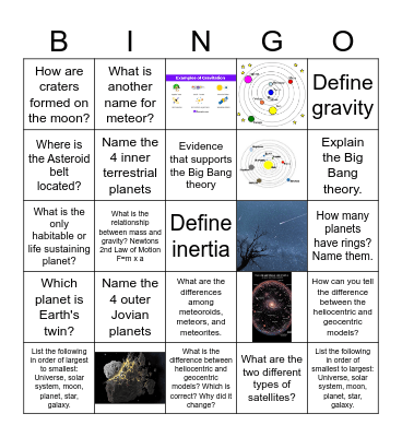 Unit 1 - Solar System & Beyond Bingo Card