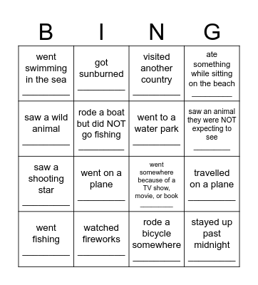 Summer Vacation Bingo: Find someone who... Bingo Card