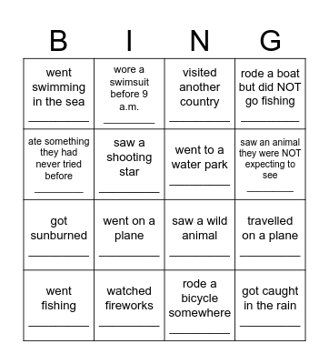 Summer Vacation Bingo: Find someone who... Bingo Card