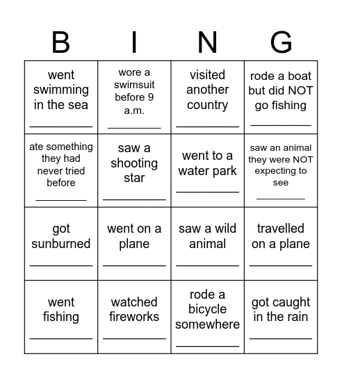 Summer Vacation Bingo: Find someone who... Bingo Card