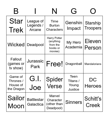 Dragon Con Cosplay Bingo (Sun) Bingo Card