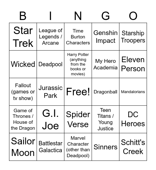 Dragon Con Cosplay Bingo (Sun) Bingo Card