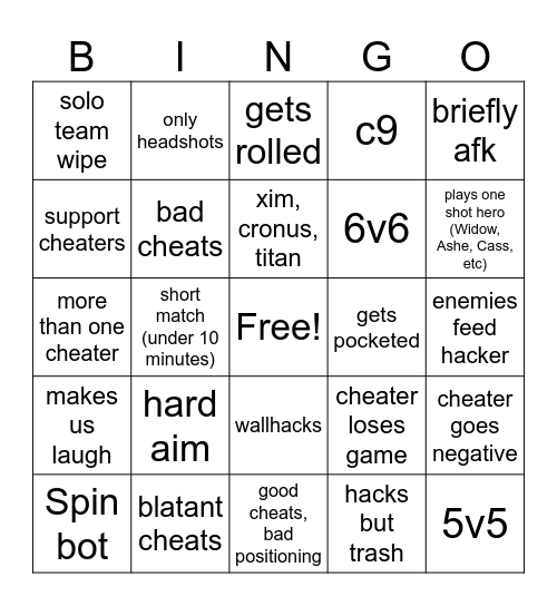OW Cheater Bingo Card