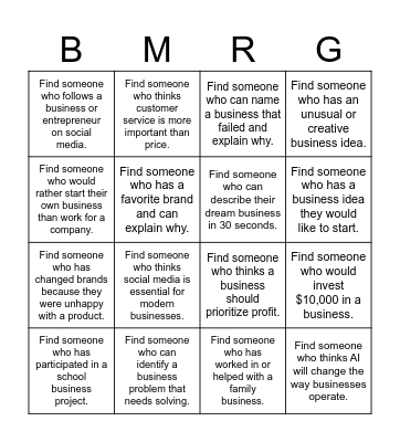 Business Management Bingo Card