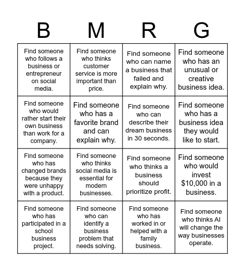 Business Management Bingo Card
