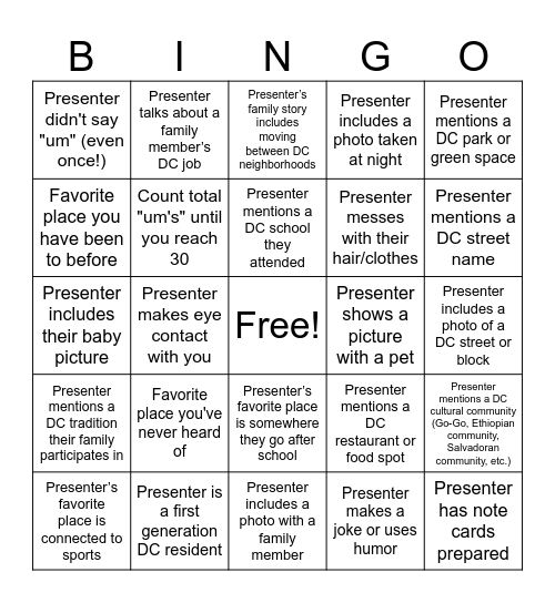 MY DC BINGO Card