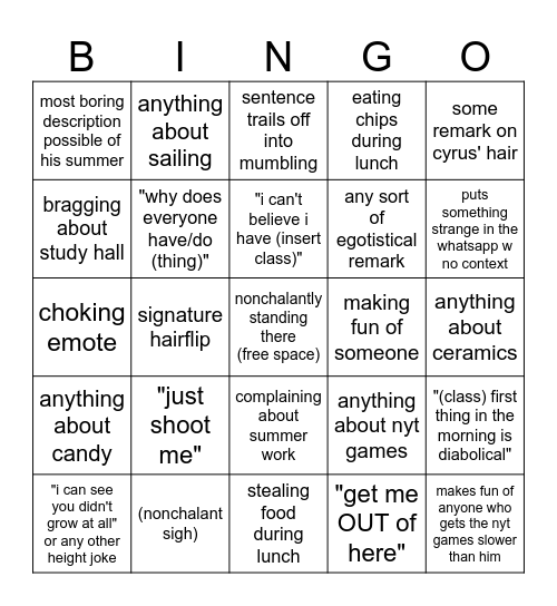 lint man bingo Card