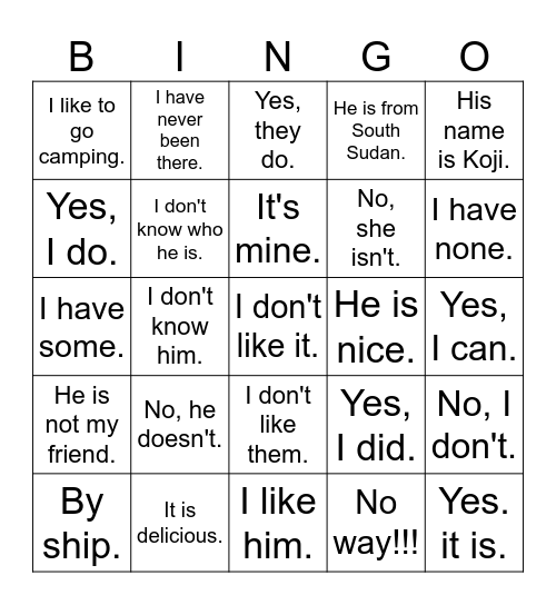 Summer is Over... Bingo Card