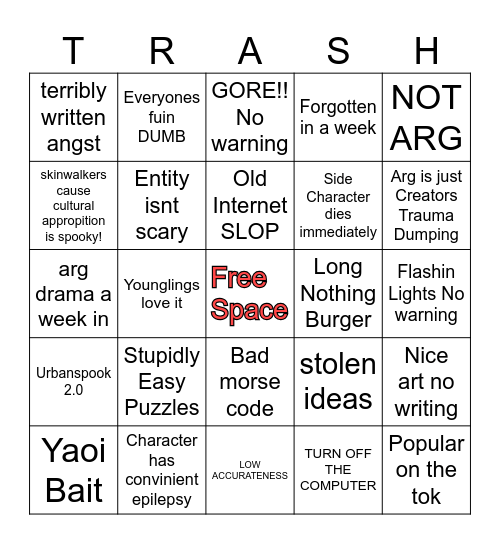bad arg bingo Card