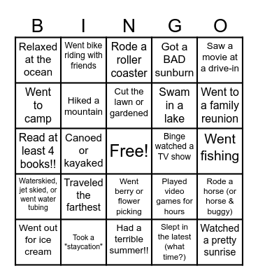 Our Summer Vacations: Find Someone Who... Bingo Card
