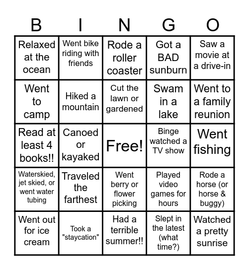 Our Summer Vacations: Find Someone Who... Bingo Card