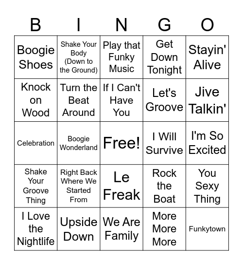 Retro Disco Funk Mix 1 Bingo Card