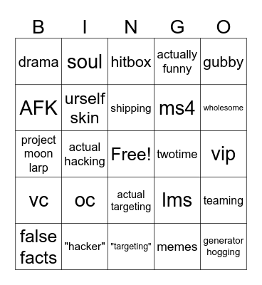 forsaken bingo Card
