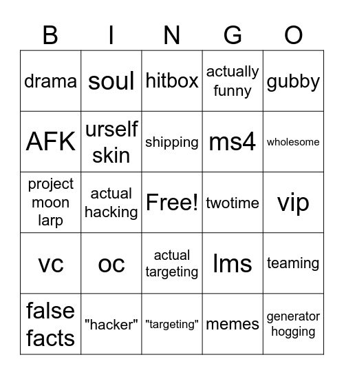 forsaken bingo Card