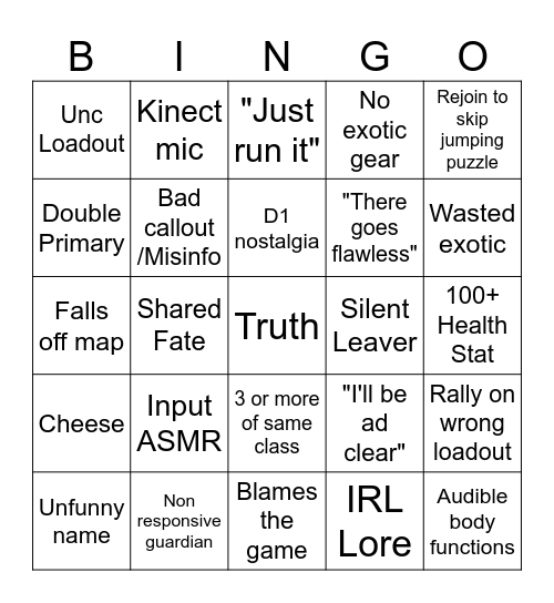 LFG Bingo Card
