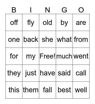 Group 3 words Bingo Card