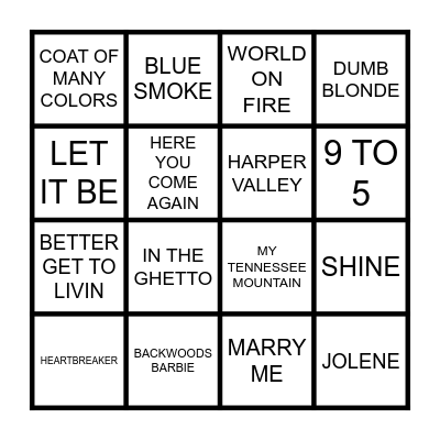 Dolly parton Bingo Card