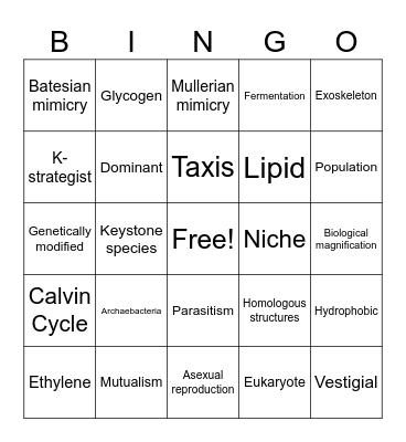 AP Biology Bingo Card