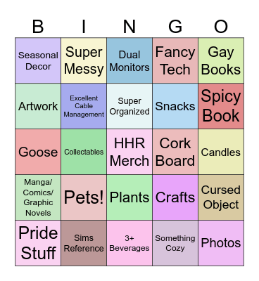 Rate My Desk/Bookcase Bingo Card