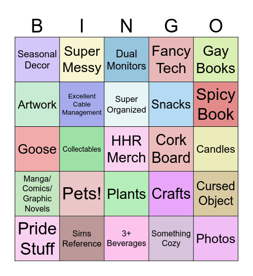 Rate My Desk/Bookcase Bingo Card