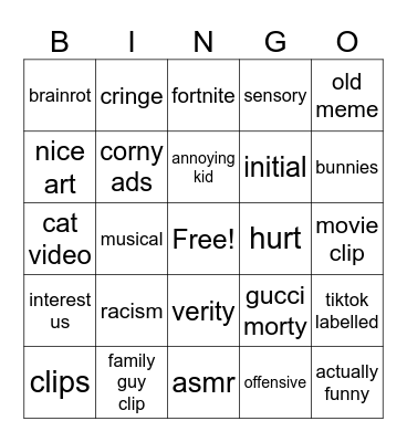 instagram Bingo Card