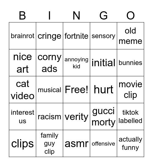 instagram Bingo Card
