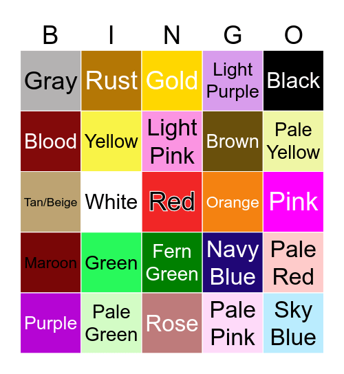 YA Book Cover Color Bingo! Bingo Card
