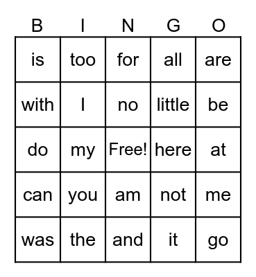 Heart Word Review Bingo Card