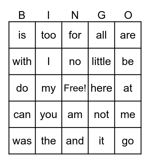 Heart Word Review Bingo Card