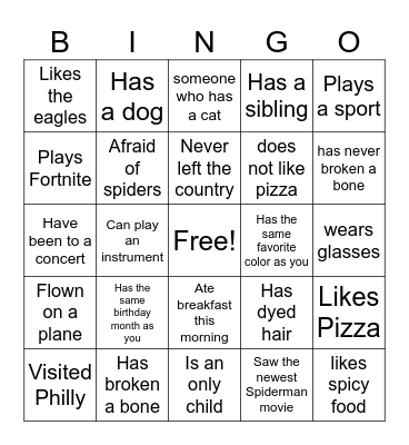 Classmate Bingo! Bingo Card