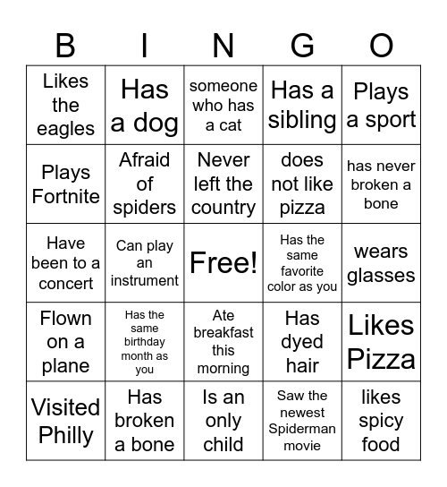 Classmate Bingo! Bingo Card