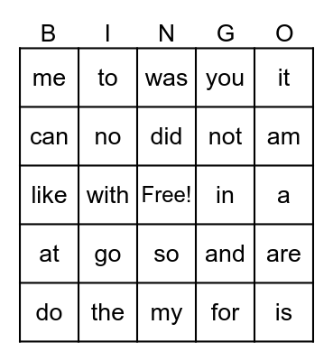 Heart Word Review Bingo Card
