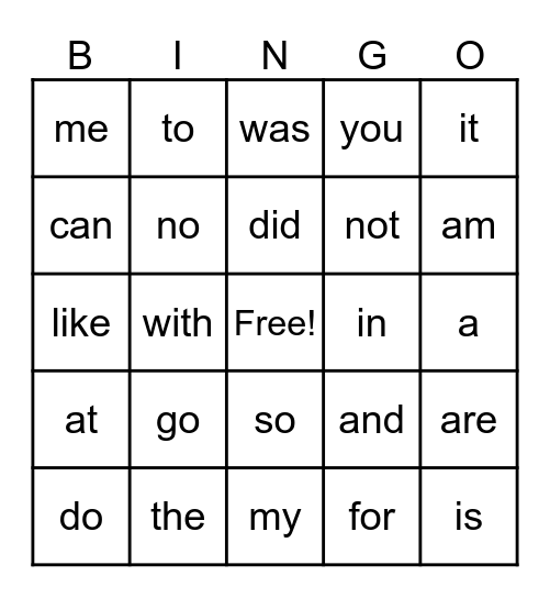 Heart Word Review Bingo Card