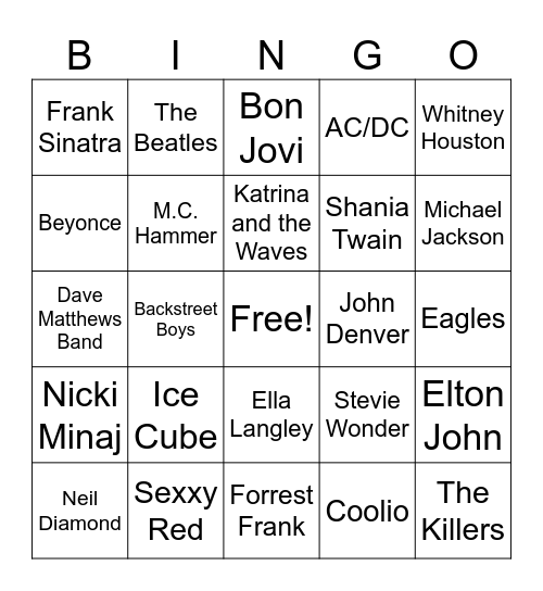 Lincoln Music Bingo Card