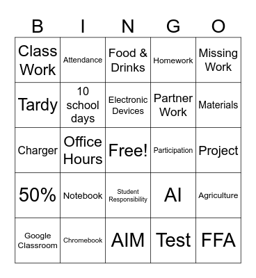 Syllabus Bingo Card