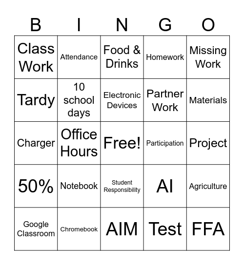 Syllabus Bingo Card