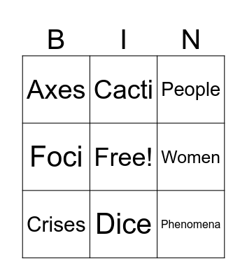 Untitled Bingo Card