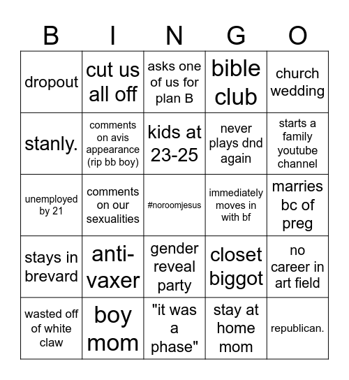 Evil Bingo (Erin edition) Bingo Card