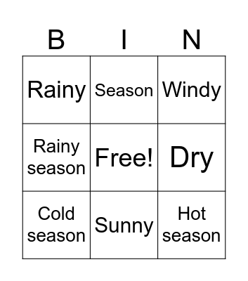 Weather Bingo Card