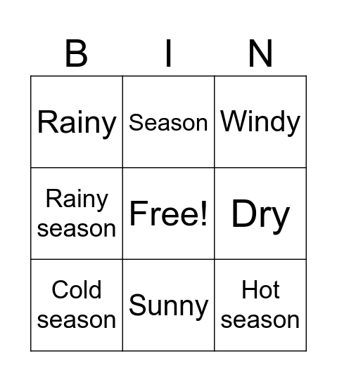Weather Bingo Card
