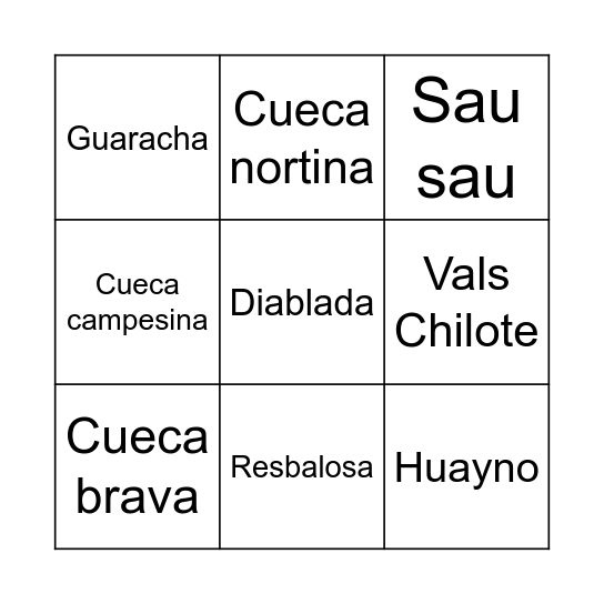 Bingo Bailes Tradicionales Bingo Card