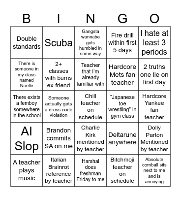 SCHOOL BINGO Card