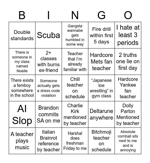 SCHOOL BINGO Card