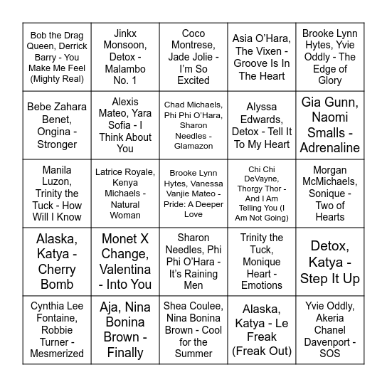 ★ Music Bingo w Bon Binary ★ Bingo Card