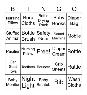 Baby Shower Bingo Card