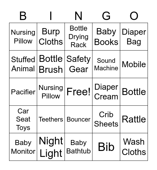 Baby Shower Bingo Card