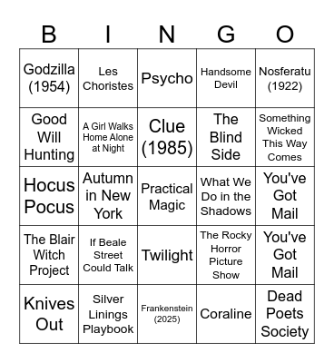 100 Years of Autumn Movies Bingo Card