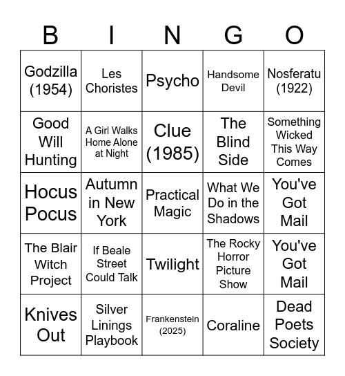 100 Years of Autumn Movies Bingo Card