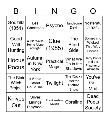 100 Years of Autumn Movies Bingo Card